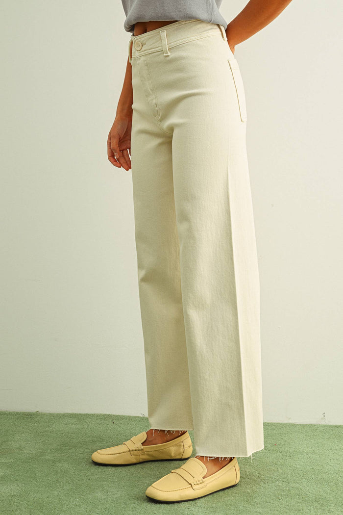 MMP623   STRAIGHT WIDE LEG DENIM PANTS: ECRU / L