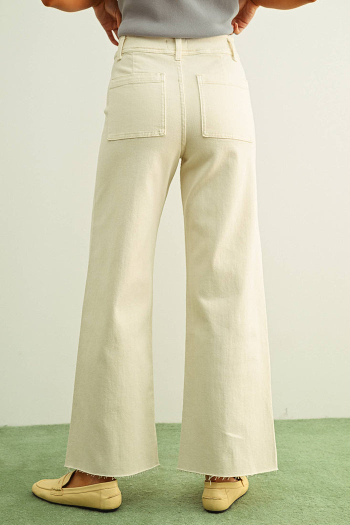 MMP623   STRAIGHT WIDE LEG DENIM PANTS: ECRU / L