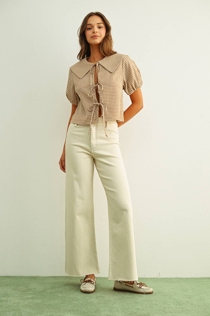 MMP623   STRAIGHT WIDE LEG DENIM PANTS: ECRU / L