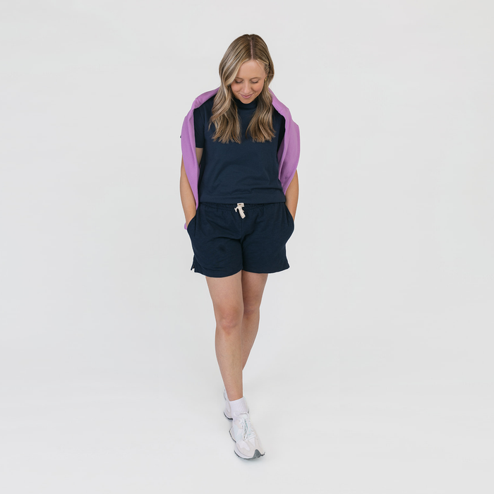 Mod Adult Shorts - 100% GOTS Certified Organic Cotton Shorts - Navy - Teens and Adults - Men and Women - Made in Canada - mini mioche