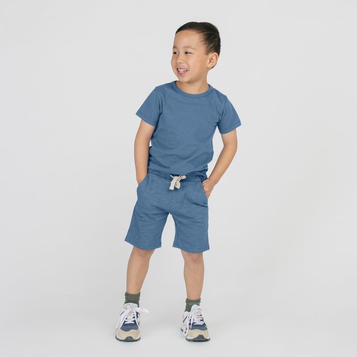 Mod Bermuda Shorts - 100% GOTS-Certified Organic Cotton Shorts - River - Made in Canada - Toddlers and Kids and Teens - mini mioche