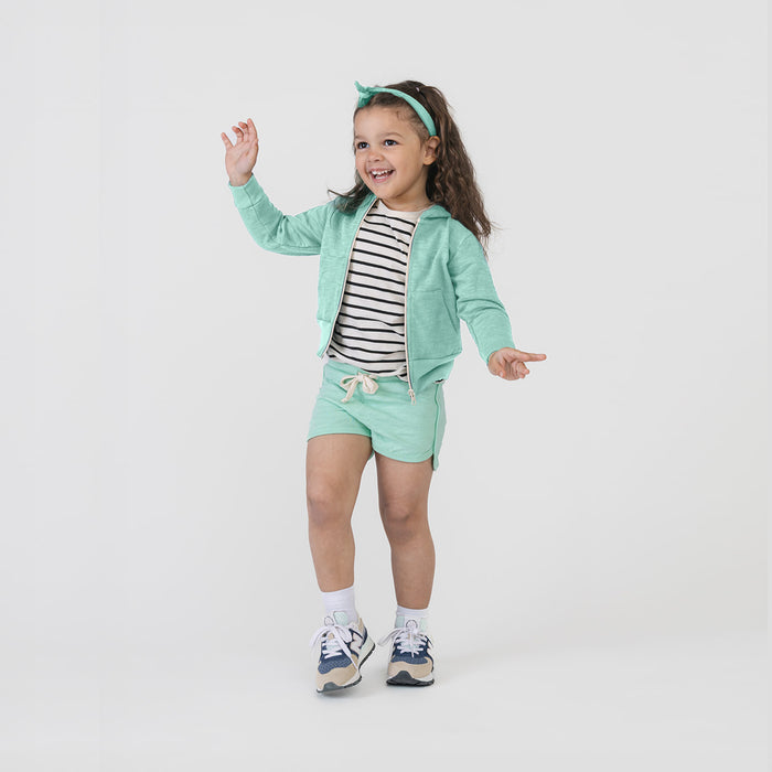 Mod Zip Hoodie - 100% GOTS-Certified Organic Cotton Shorts - Mint - Made in Canada - Toddler and Kids and Teens - mini mioche