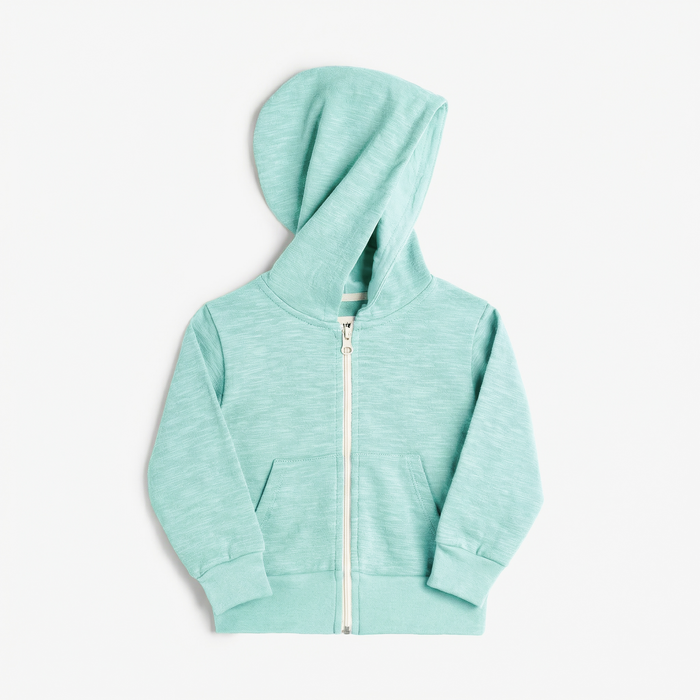 Mod Zip Hoodie - 100% GOTS-Certified Organic Cotton Shorts - Mint - Made in Canada - Toddler and Kids and Teens - mini mioche