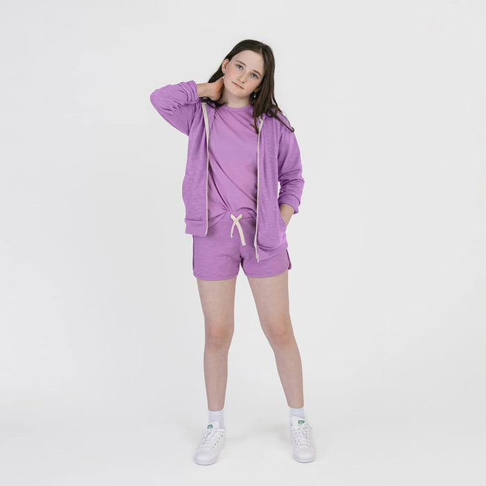 Mod Zip Hoodie - 100% GOTS-Certified Organic Cotton Shorts - Lilac - Made in Canada - Toddler and Kids and Teens - mini mioche