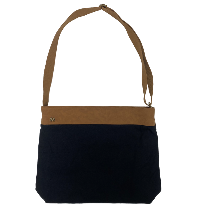 Monroe Messenger bag in Jet with brown adjustable strap