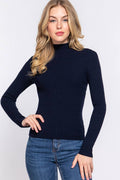 Navy Mock Neck Rib Sweater  : Nvy-Ink Navy / L