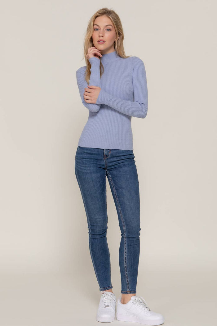 Navy Mock Neck Rib Sweater  : Nvy-Ink Navy / L