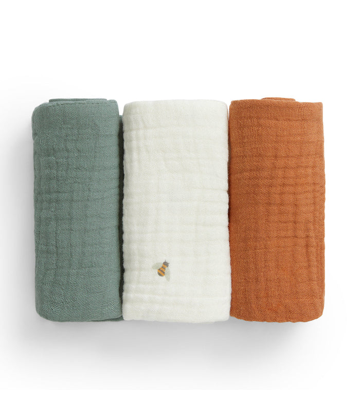 Wash Cloth 3 Pack Muslin Sage Bees