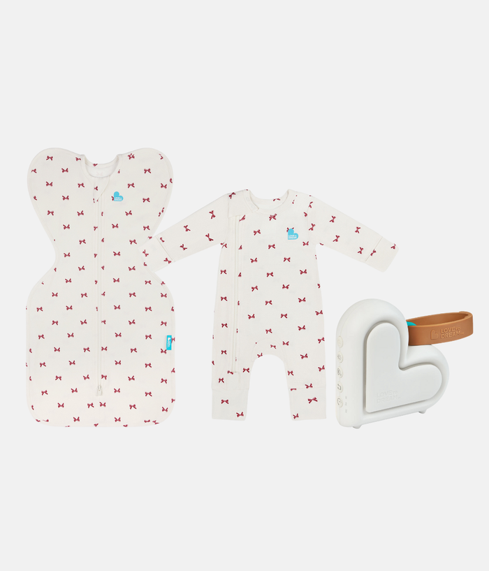 Newborn Starter Gift Bundle | Swaddle | Romper | Sleep Machine | 1.0 TOG | Cream Bows