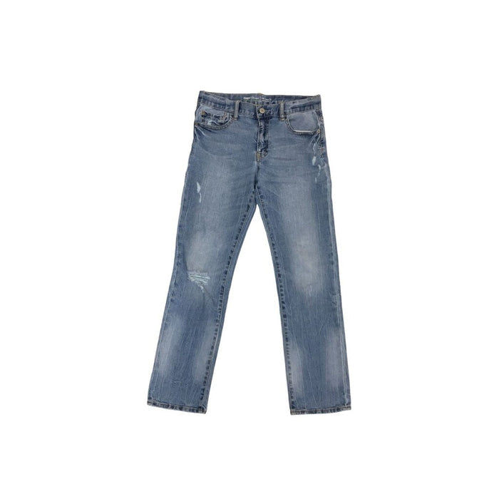 Pants: Mid-Wash Distressed Denim