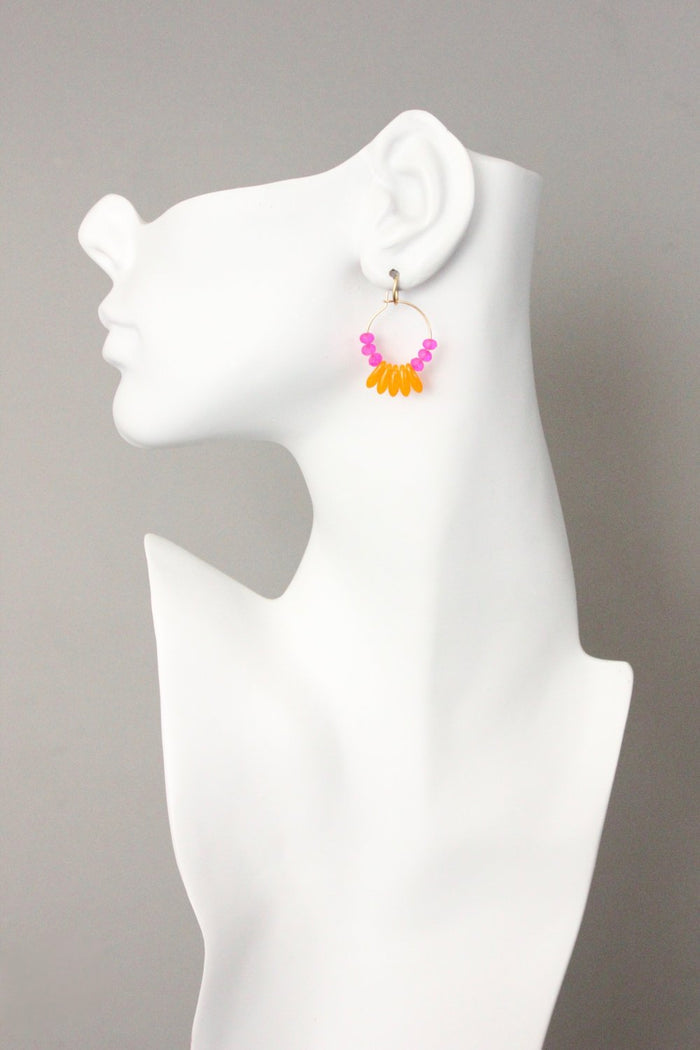 Pink and Orange Neon Bead Hoops