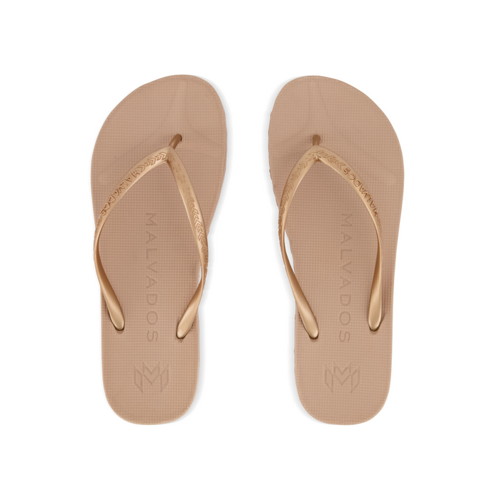 Playa Tequila Sunrise beach flip flop waterproof sandal with toe pillow, arch support and toe post anchor in gold