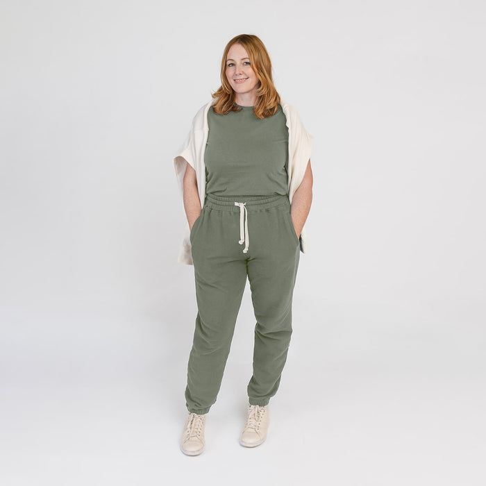 Plush Joggers - 100% GOTS Certified Organic Cotton Adult Sweatpants - Thyme - Teens and Adults - Made in Canada - mini mioche