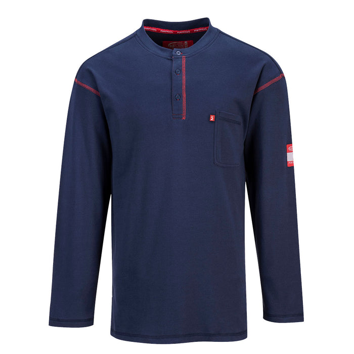 PORTWEST Navy Long Sleeve FR Henley T Shirt FR02NV