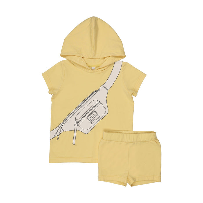 Printed Fanny Pack Hooded Short Sleeve Set