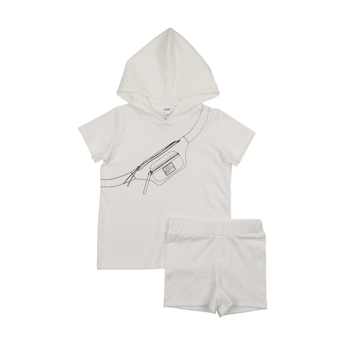 Printed Fanny Pack Hooded Short Sleeve Set