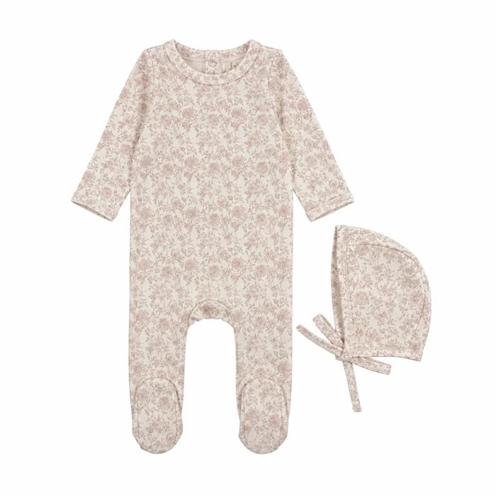 Printed Velour Floral Footie Set