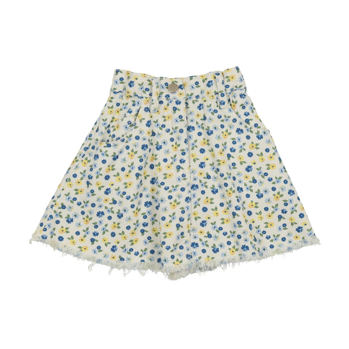 Printed White Denim Floral Flare Skirt *see note