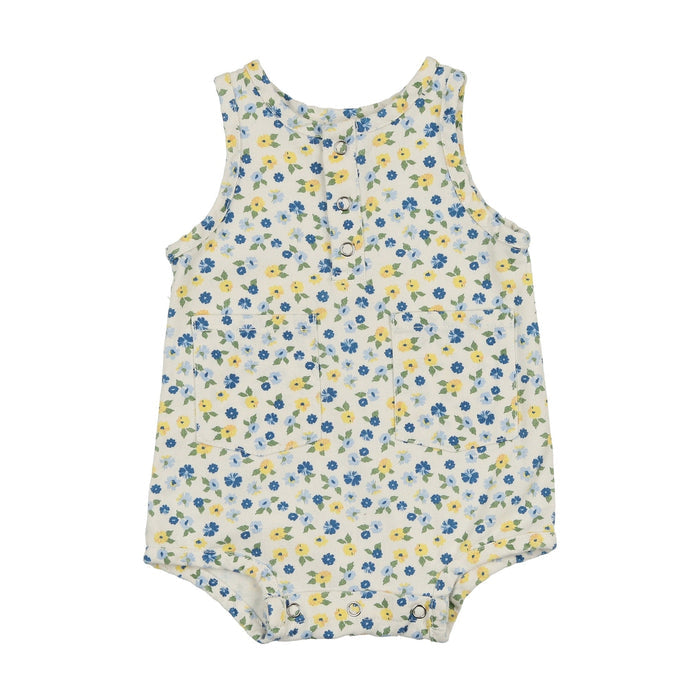 Printed White Floral Denim Romper