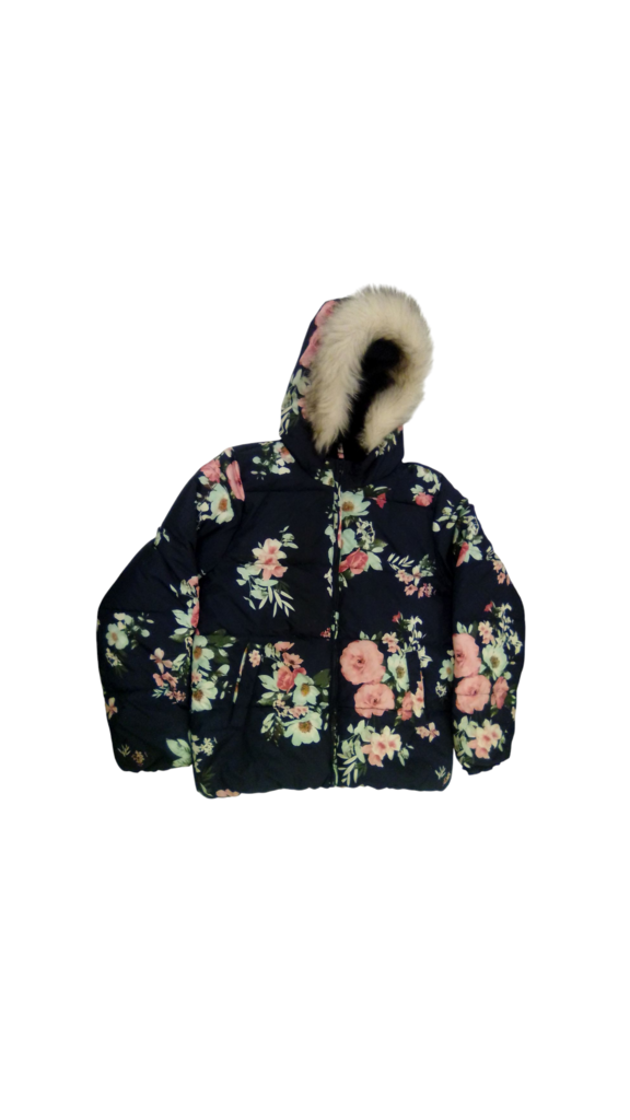 Puffer Jacket: Floral Blu