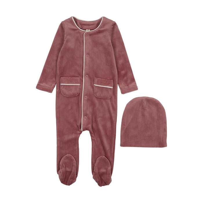 Ribbed Velour Piping Footie Set