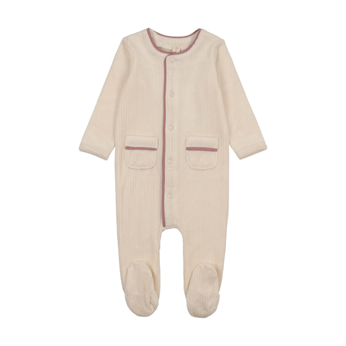 Ribbed Velour Piping Footie