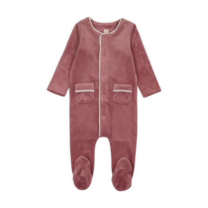Ribbed Velour Piping Footie