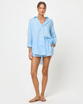 Sky Blue | Badge:New Arrival_#B2AC88_#ffffff'
LSPACE Rio Short in sky blue, front view on model styled with matching top.