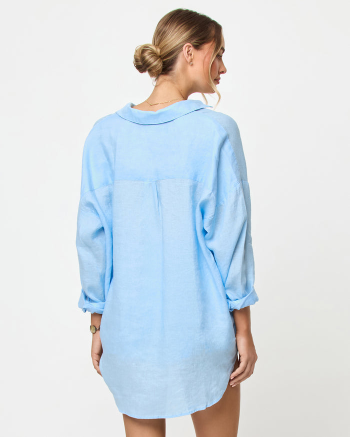 LSPACE Rio tunic and short in Sky Blue, back view on model.