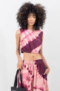 Ruched Crop Tank Top in Bordeaux Pink Tie Dye