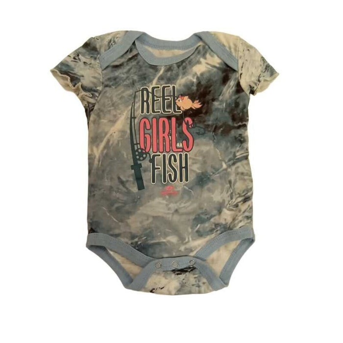 Short Sleeve Onsie Reel Girls Fish tie-dye