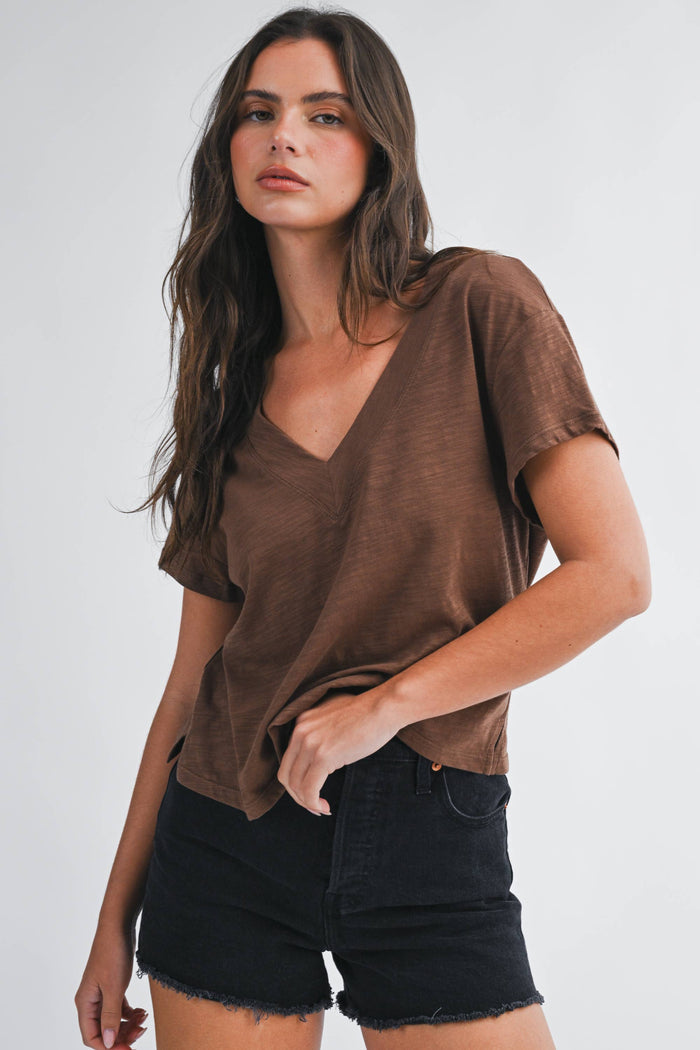 Short Sleeve V Neck choc