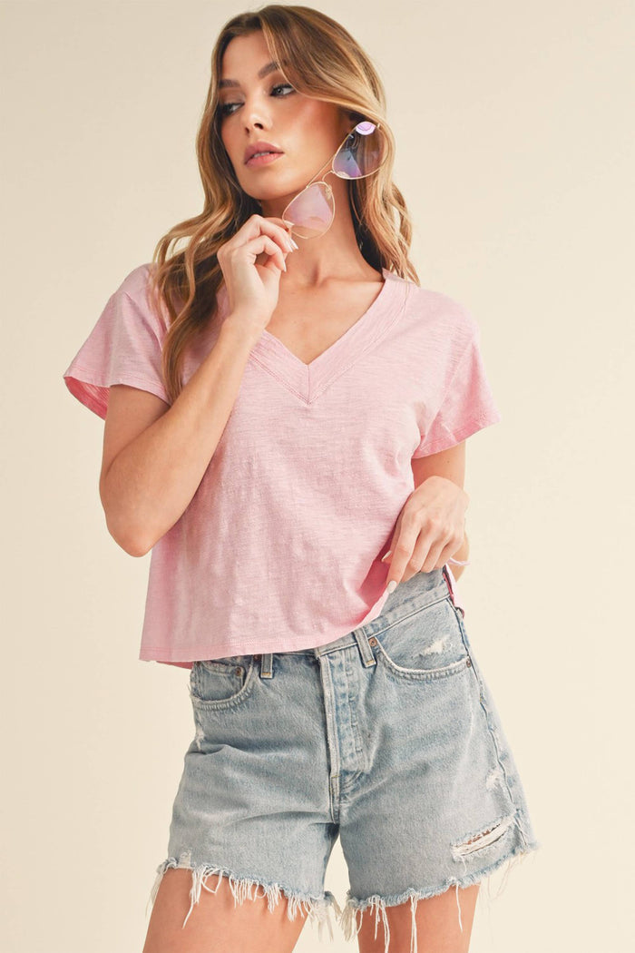 Short Sleeve V Neck choc
