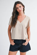 Short Sleeve V Neck Oat
