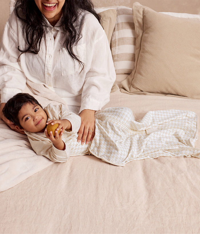 Sleep Bag Long Sleeve 1.0 TOG Cotton Tan Houndstooth
