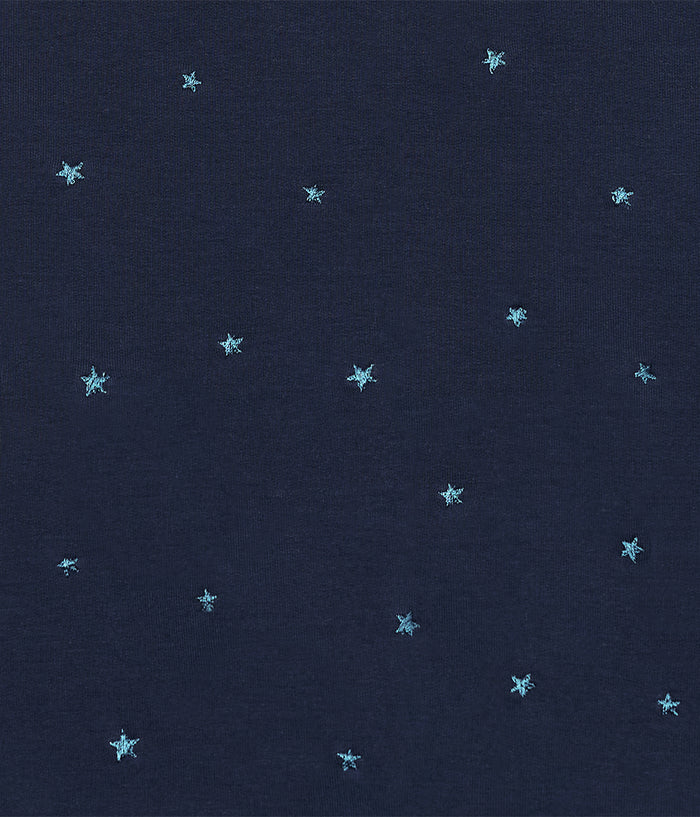 Sleep Bag Sleeveless 1.5 TOG Cotton Fleece Navy Twinkle Embroidery