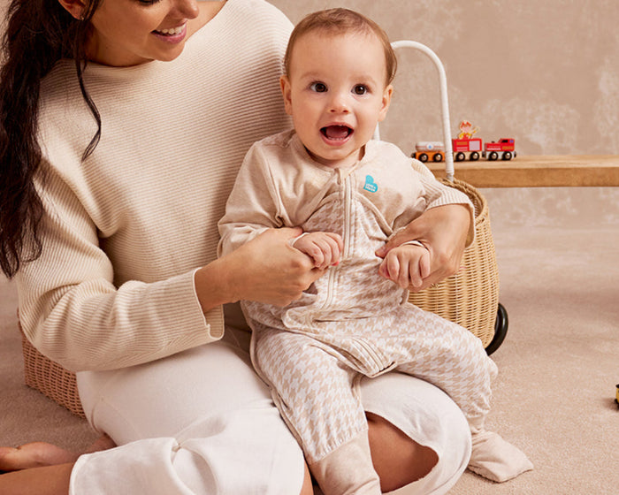Sleep Suit Long Sleeve 1.0 TOG Cotton Tan Houndstooth