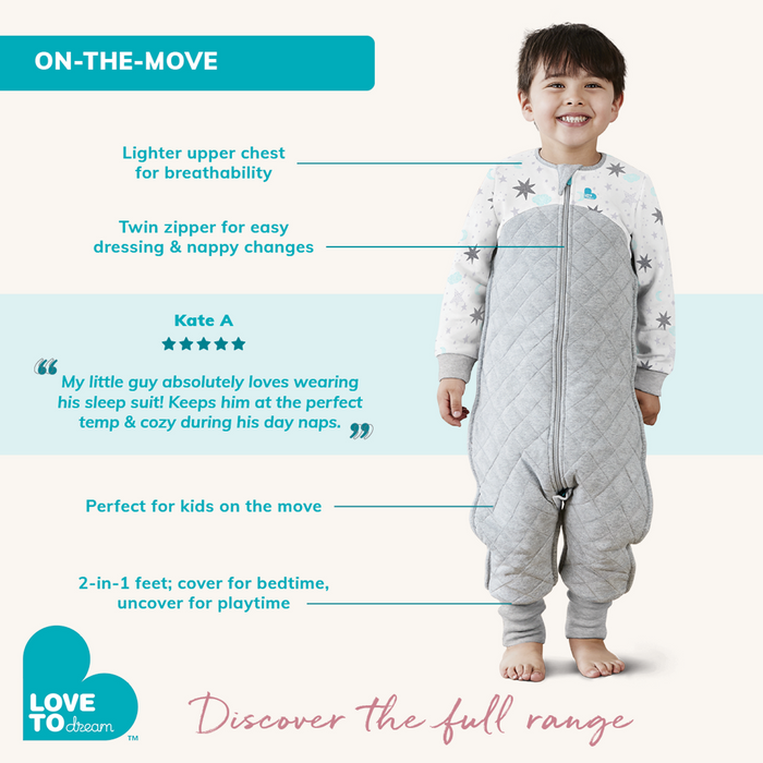 Sleep Suit Long Sleeve 1.0 TOG Organic Cotton Dusty Blue