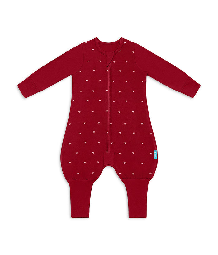 Sleep Suit Long Sleeve 1.5 TOG Cotton Fleece Maroon Hearts Embroidery