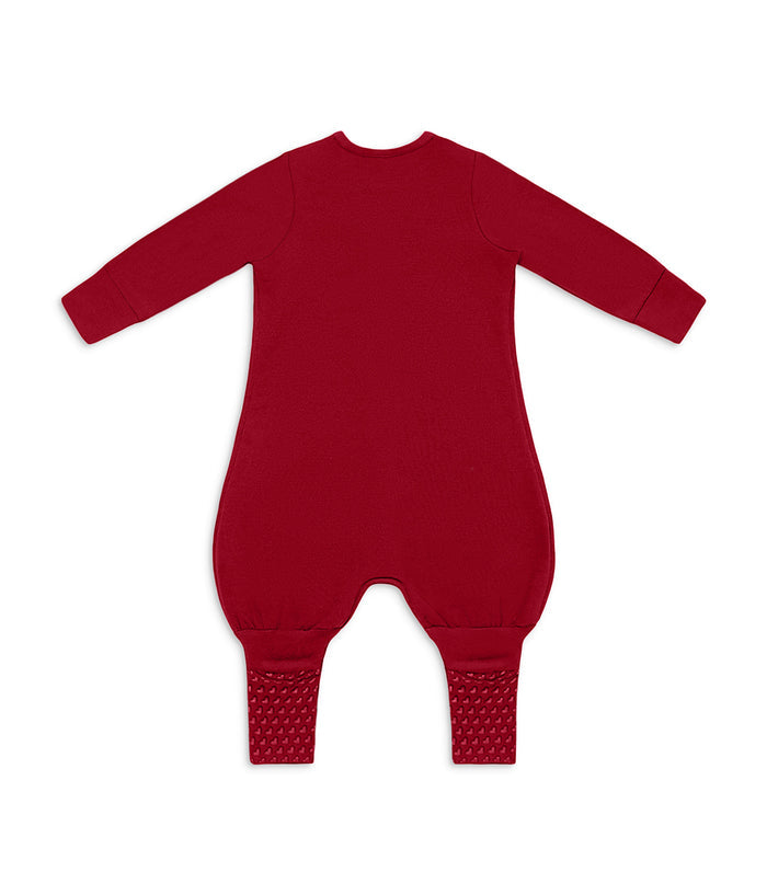 Sleep Suit Long Sleeve 1.5 TOG Cotton Fleece Maroon Hearts Embroidery