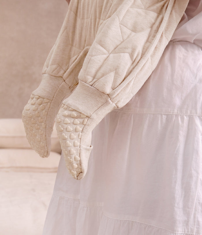 Sleep Suit Long Sleeve 2.5 TOG Quilted Cotton Oatmeal Marl Starturn Quilted