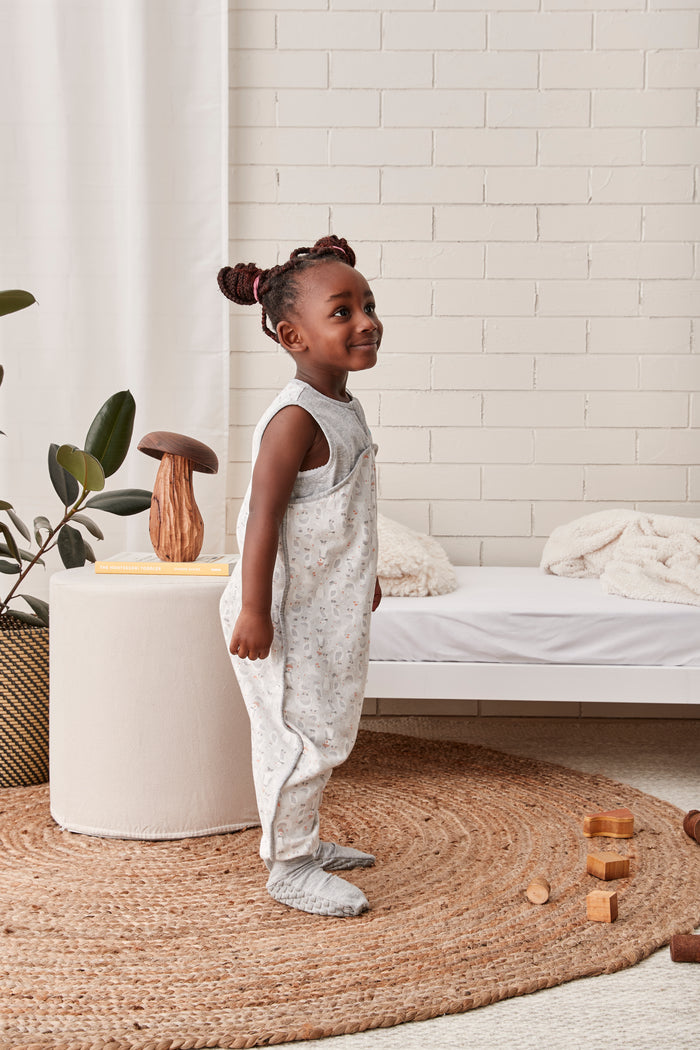 Sleep Suit Sleeveless 0.2 TOG Organic Cotton Grey Seagulls