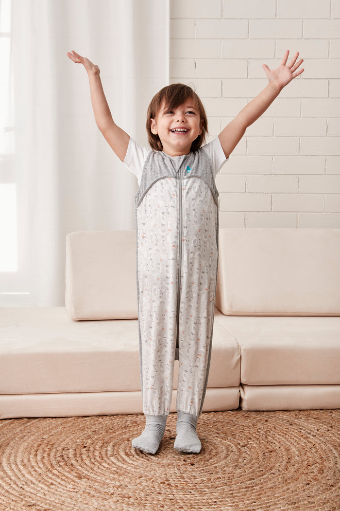 Sleep Suit Sleeveless 0.2 TOG Organic Cotton Grey Seagulls