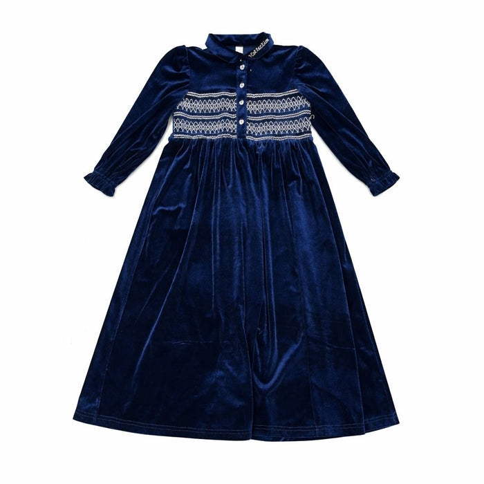 Smocked Maxi Velour Robe Long