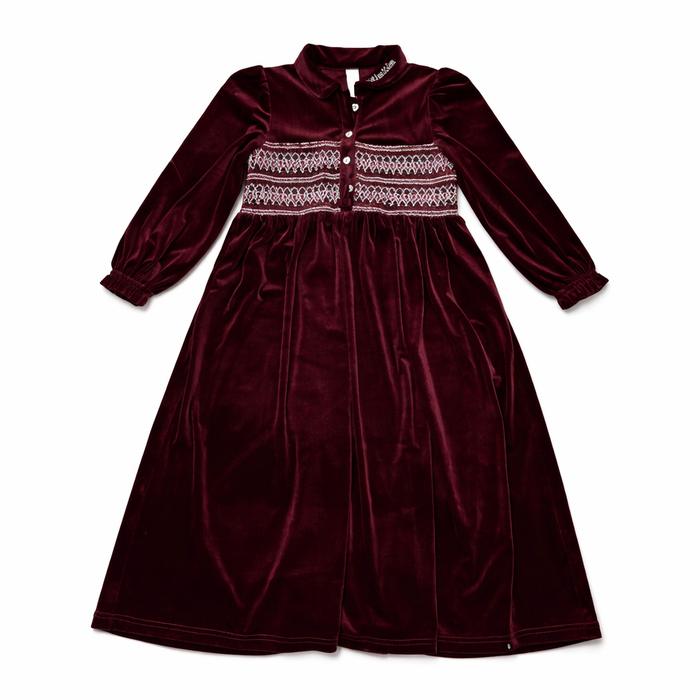 Smocked Maxi Velour Robe Long