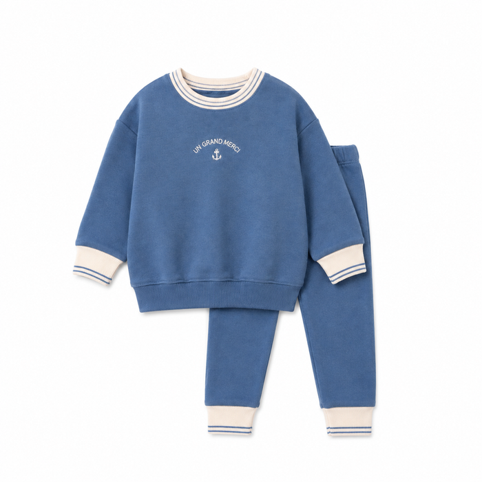 Striped Collar Sweatshirt Set