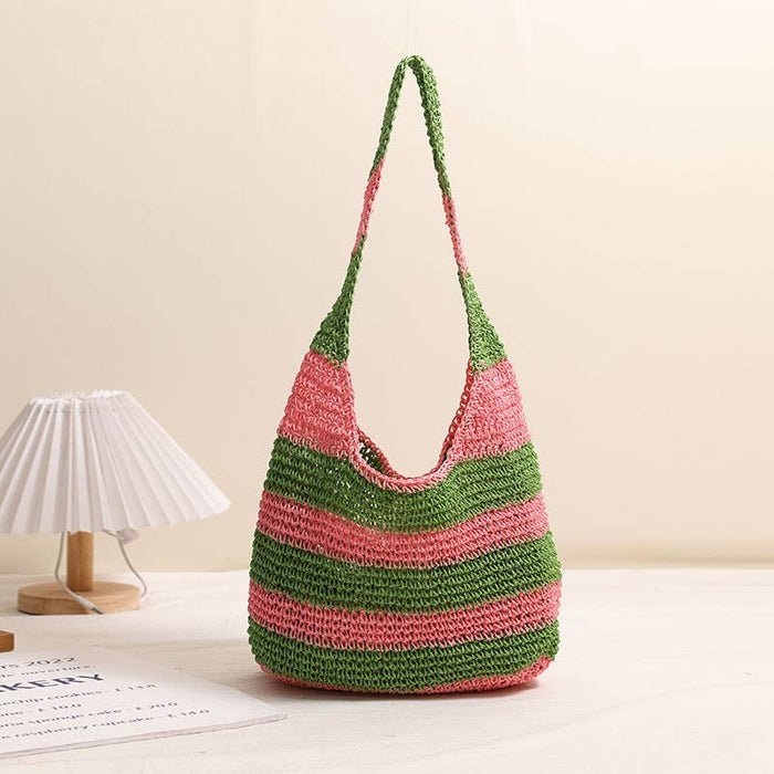 Striped Crochet Shoulder Bag: BLUE / One Size