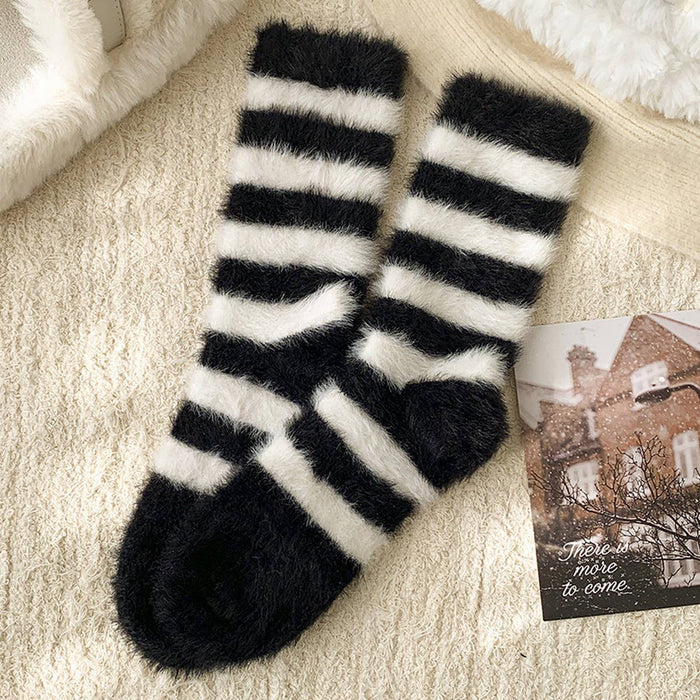 Striped Plush Socks Women Winter Thick Warm_CWMS02855: BLACK / (OS) 5