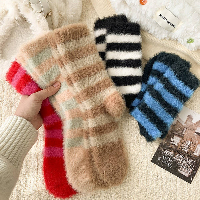 Striped Plush Socks Women Winter Thick Warm_CWMS02855: BLACK / (OS) 5
