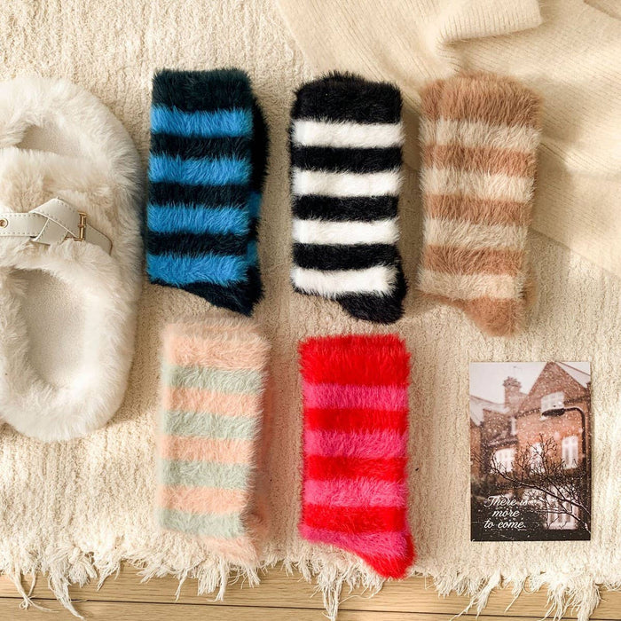 Striped Plush Socks Women Winter Thick Warm_CWMS02855: BLACK / (OS) 5